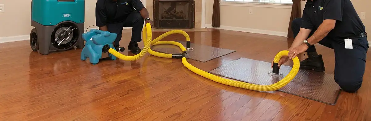 emergency water removal technicians extracting standing water from a home using professional equipment in Ogden, UT