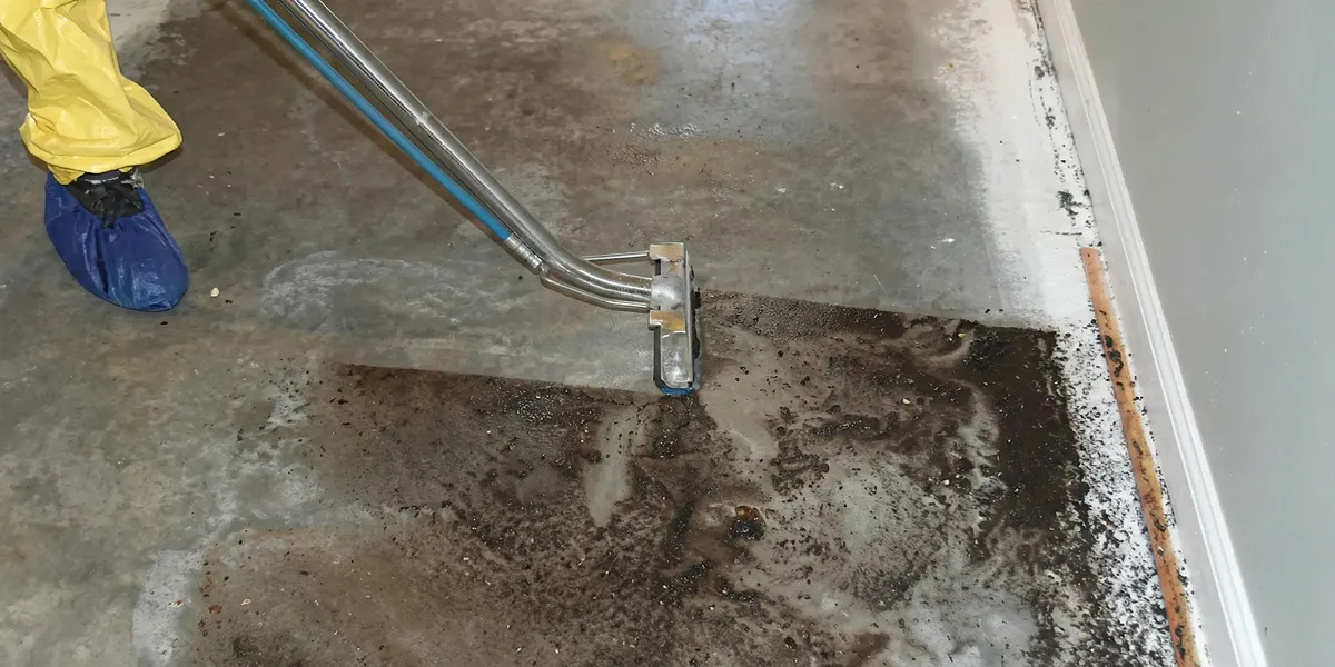 sewage removal technicians extracting contaminated wastewater from a residential floor in Ogden, UT
