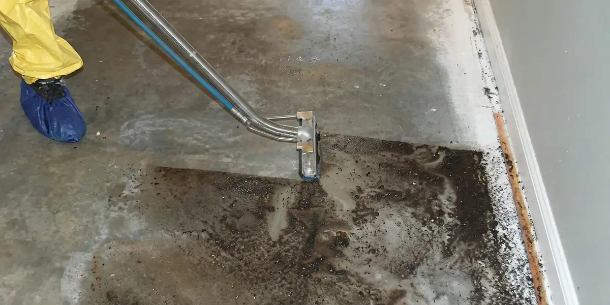 sewage removal technicians extracting contaminated wastewater from a residential floor in Ogden, UT